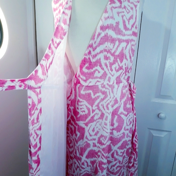 Pendleton Cotton Midi Dress Pink on White Sleeveless Wrap Lined Size 8 - Picture 5 of 16